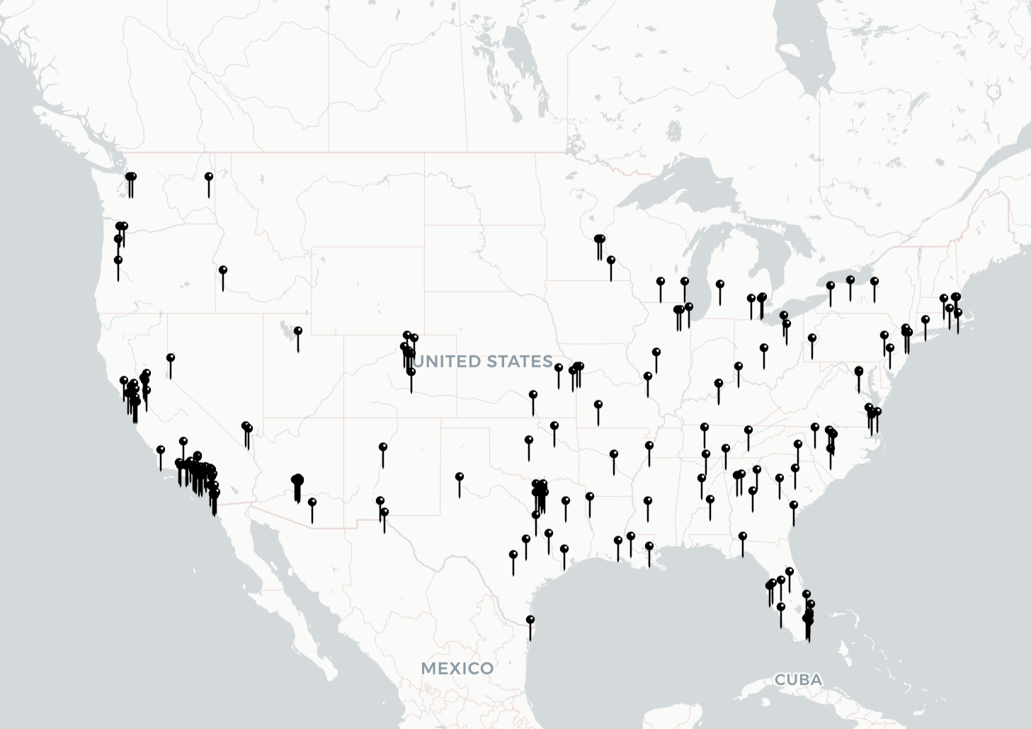 Map with Pins at Smart City Locations